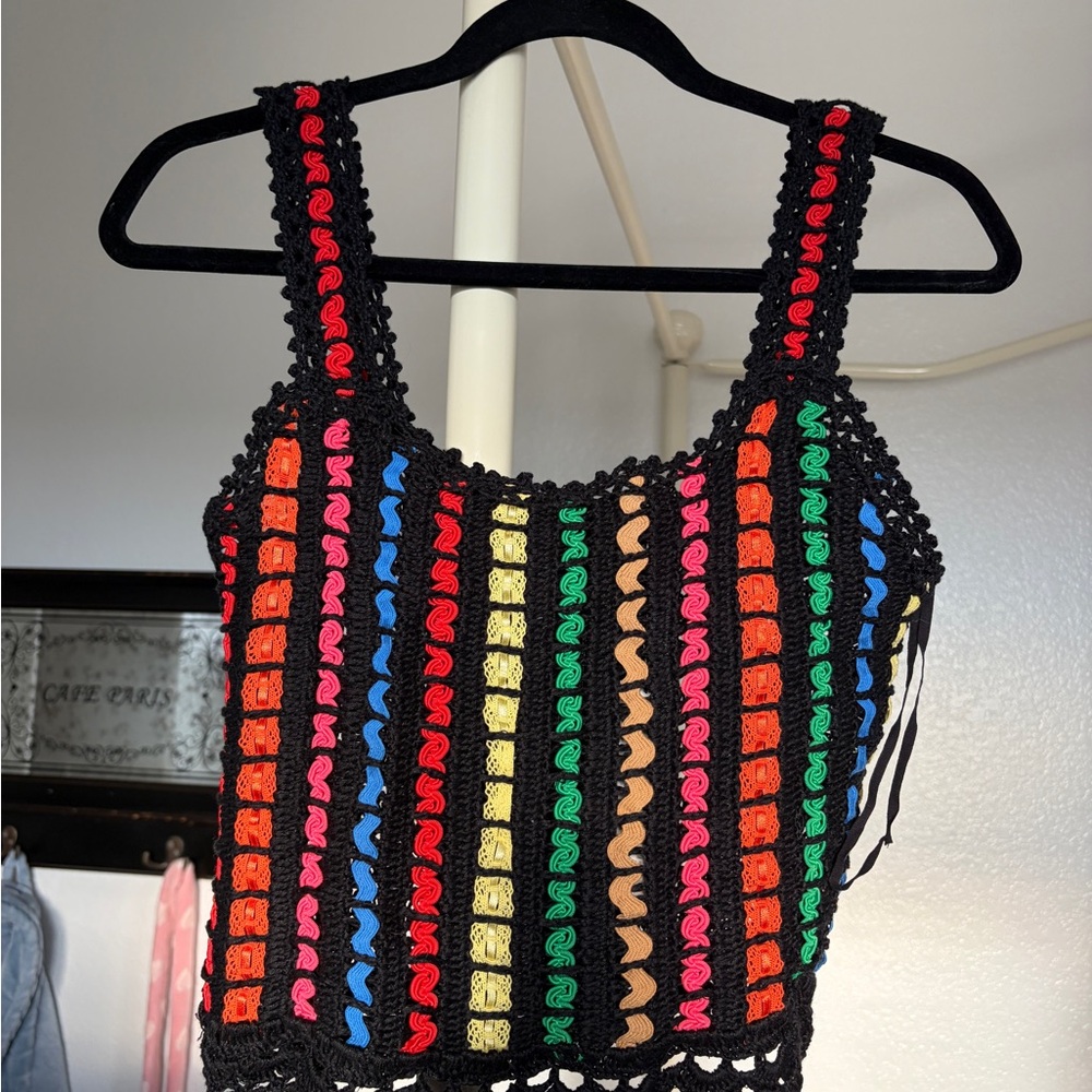 Alice + Olivia Multicolor Crochet Crop Top